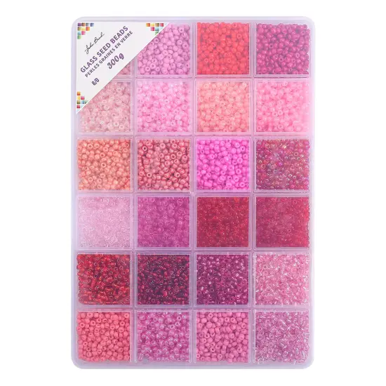 John Bead 12500pcs Assorted 24 Colors Glass Seed Beads 8/0 Jewelry Making Bead Box Red & Pink Palette {4}