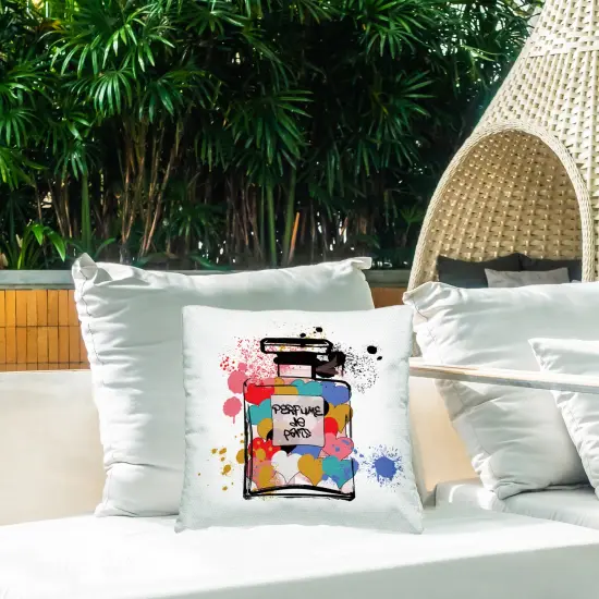 Modern Splatter Hearts Perfume Outdoor Printed Pillow Design by Carol Robinson, 18 x 7 x 18 {2}