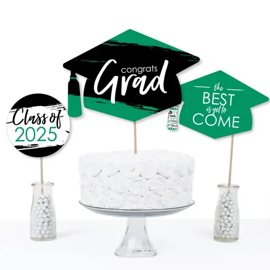 Big Dot of Happiness Green Grad - Best is Yet to Come - 2025 Green Graduation Party Centerpiece Sticks - Table Toppers - Set of 15 {6}