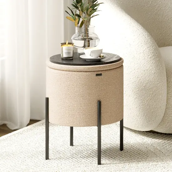 StorageBud Round Ottoman with Storage Beige {8}
