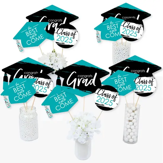 Big Dot of Happiness Teal 2025 Graduation Party Centerpiece Sticks - Table Toppers - Set of 15 {3}