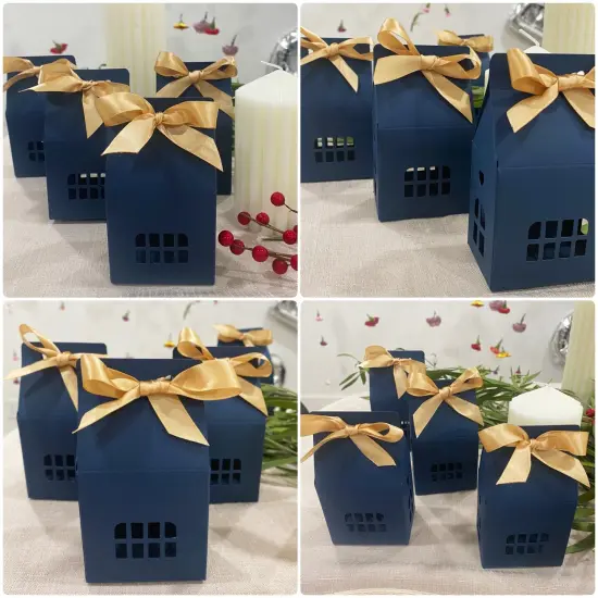 Wrapables House Shaped Gift Boxes with Ribbons for Weddings, Housewarming, Cookies, Candies, Treats, Party Favors (Set of 24), Blue {4}