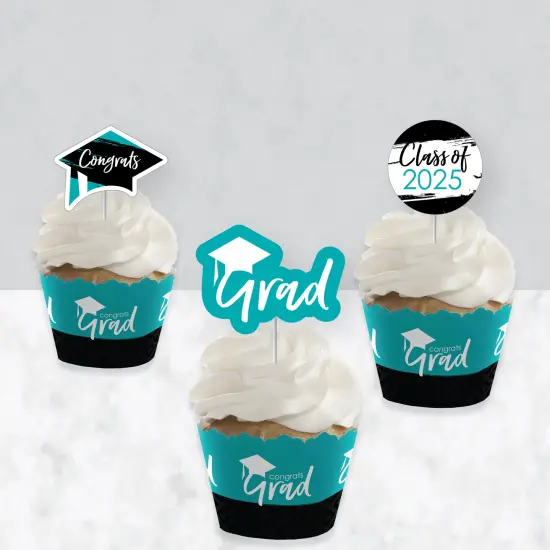 Big Dot of Happiness 2025 Teal Graduation Cupcake Decoration - Party Cupcake Wrappers and Treat Picks Kit - Set of 24 {4}