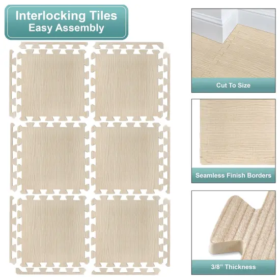 Sorbus Wood Grain Floor Mats Foam (16 Tiles,16 Sq ft - Light Pine) {4}