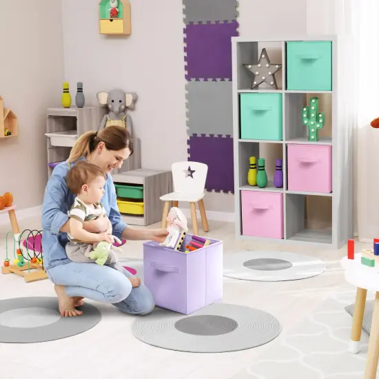 Sorbus 6 Pack 13 Inch Foldable Storage Cubes with Handles- for Organizing Home, Shelves, Nursery, Playroom, Closet and More Purple, pink, teal {5}