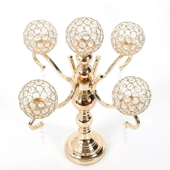 5 Arms Crystal Candelabra Votive Candle Holder Wedding Decor Table Centerpieces {1}