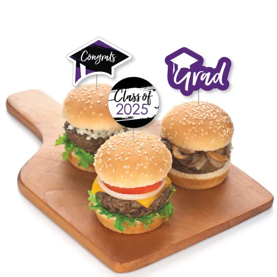 Big Dot of Happiness Purple 2025 Graduation Party - Dessert Cupcake Toppers - Clear Treat Picks - Set of 24 {4}