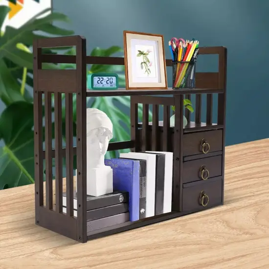 Bamboo Desktop Bookshelf Rack Bookcase Organizer Table Storage Display Shelf {2}