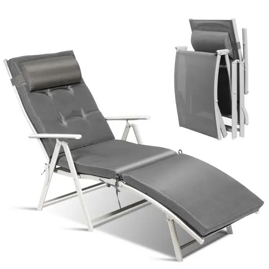 Outdoor Lightweight Folding Chaise Lounge Chair Black {7}