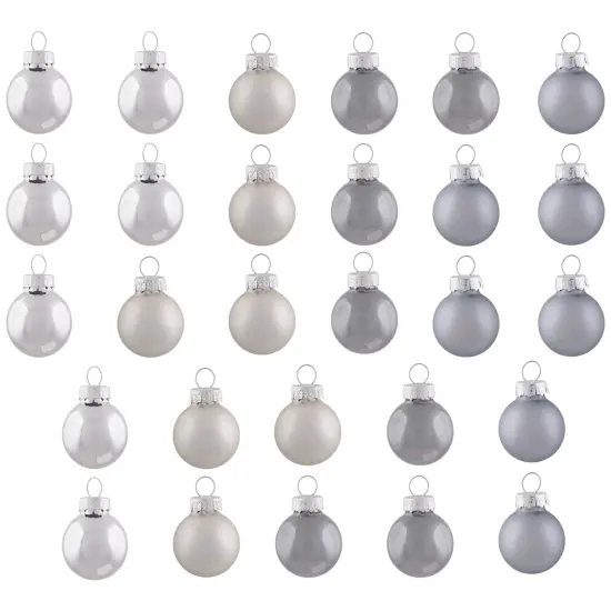 Northlight 2-Finish Christmas Mini Glass Ball Ornaments - 1" (25mm) - Silver and Gray- 28ct {3}