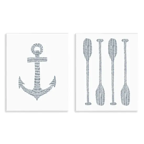 Stupell Industries Simple Lines Nautical Anchor Oars 2 pc Wall Plaque Art Set Design by Jetty Home, LLC {1}