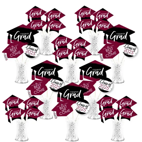 Big Dot of Happiness 2025 Maroon Graduation Party Centerpiece Sticks - Showstopper Table Toppers - 35 Pieces {1}