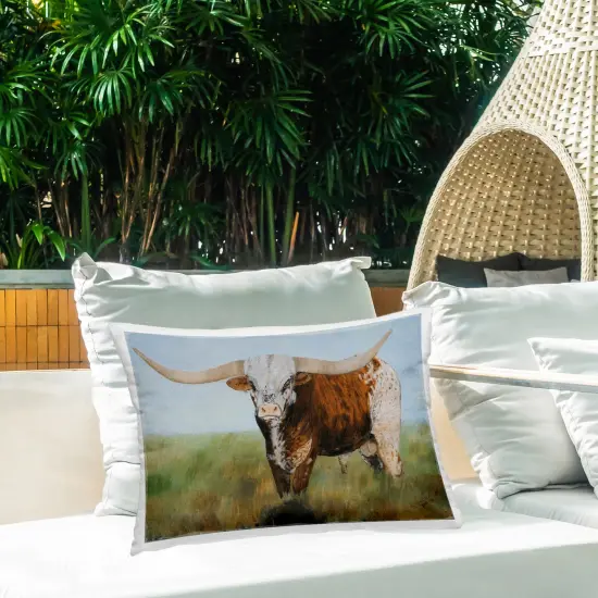 Spotted Longhorn Gaze Outdoor Printed Pillow Design by Kathy Winkler, 14 x 7 x 20 {2}