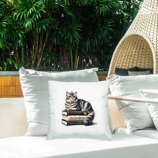Fashion Books & Cat Outdoor Printed Pillow Design by Amanda Greenwood, 18 x 7 x 18 {2}