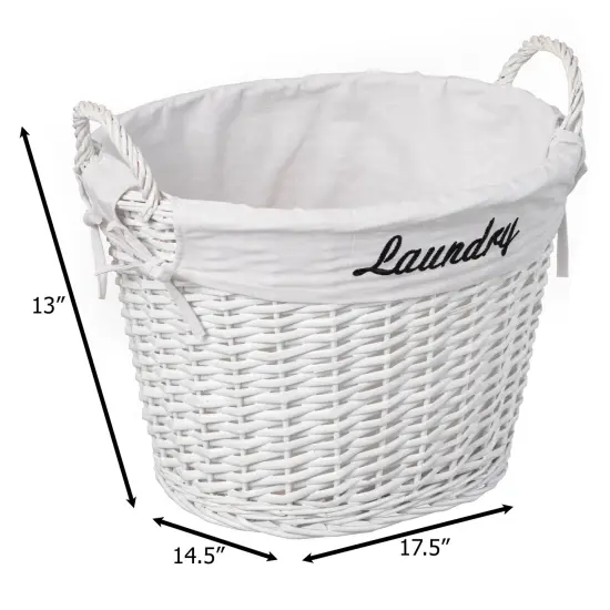 Wickerwise Handwoven Laundry Basket with Liner & Handles - Boho Decorative Storage Hamper for Clothes Blankets Pillows and Towels - Ideal for Laundry Room Bathroom Bedroom and Living Room White {4}
