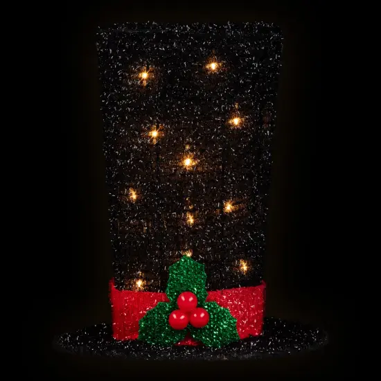 Northlight 9.25" Lighted Black Tinsel Top Hat Christmas Tree Topper, Clear Lights {4}