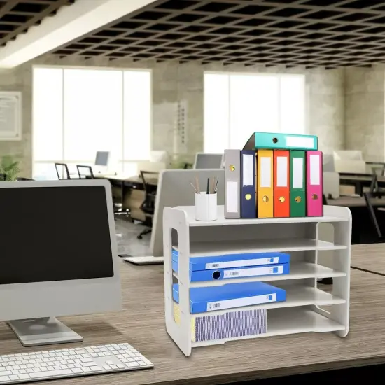 Desk Paper Organizer with 5 Tier Storage Shelf Desktop File Holder Document Rack {3}