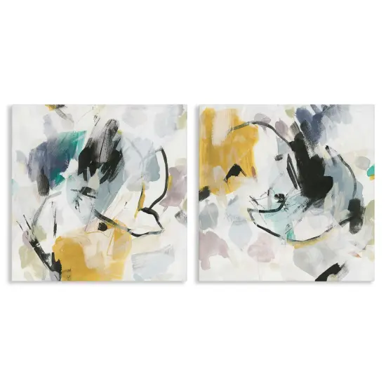 Stupell Industries Black & Yellow Abstract Splash 2 pc Canvas Wall Art Set Design by June Erica Vess {1}