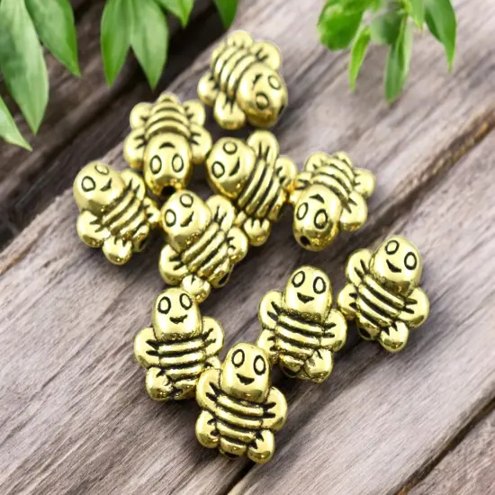 *100* 9mm Antique Gold Bee Beads {1}