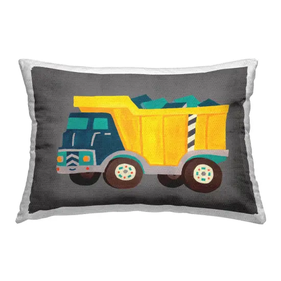 Yellow Dump Truck Outdoor Printed Pillow Design by Irene Chan, 14 x 7 x 20 {1}