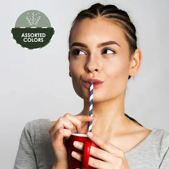 250-Pack Fun Assorted Color Compostable Biodegradable Disposable Paper Straws for Coffee, Juice, Cocktails {2}