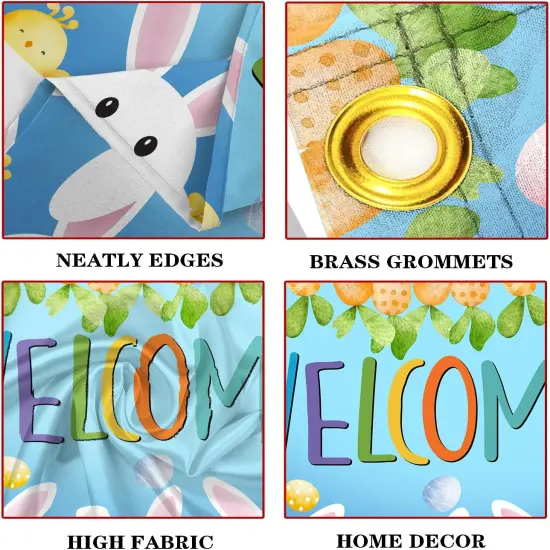 Welcome Peeps Easter Fan Flag, Cute Bunny Eggs Easter Bunting Flag, Happy Easter Half Fan Banner Flag {3}