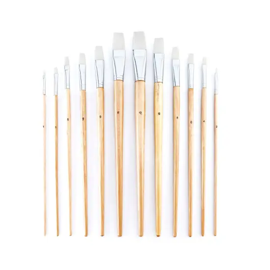 RSET-9605 | 12pc White Taklon Flat Brush Set {2}