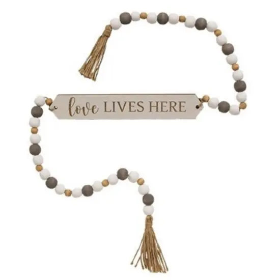 Love Lives Here Beaded Garland with Wooden Sign for Home Decor {1}
