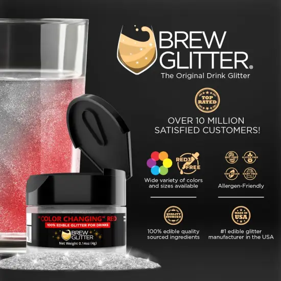 Brew Glitter - Red Color Changing Edible Drink Glitter (4g, x1 Flip-Cap Jar) for Beer, Cocktails and Beverages {2}