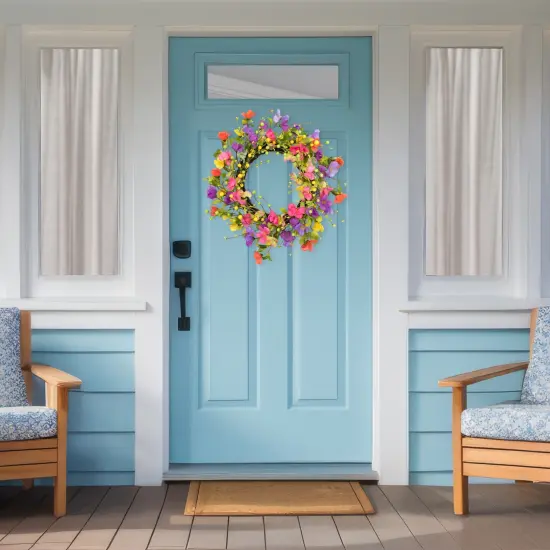 Northlight Wild Flowers and Berries Artificial Spring Twig Wreath - Multi-Color - 20" Pink {4}