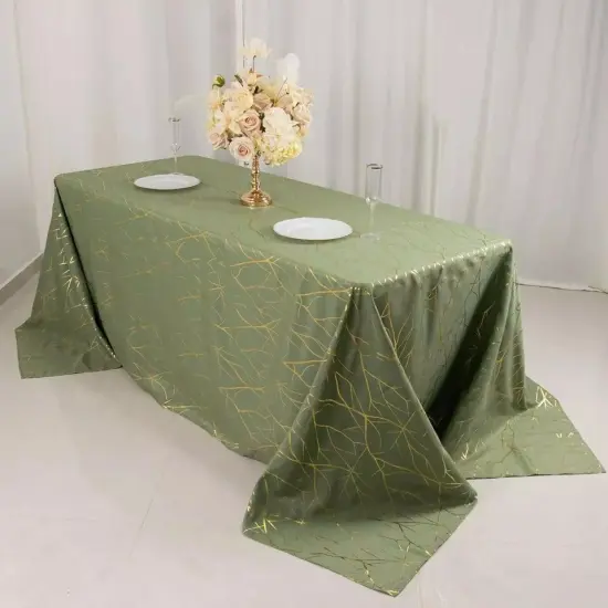 90"x132" Dusty Green Polyester Rectangle Tablecloth with Geometric Pattern Party {3}