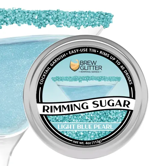 Brew Glitter - Light Blue Pearl Rimming Sugar (4oz, 1x Bar Tin) Cocktail Garnish for Mixed Drinks & Refreshments {1}
