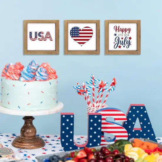 3pcs 4th Of July Wooden Patriotic Wall Decor with Frame (red white blue) {4}