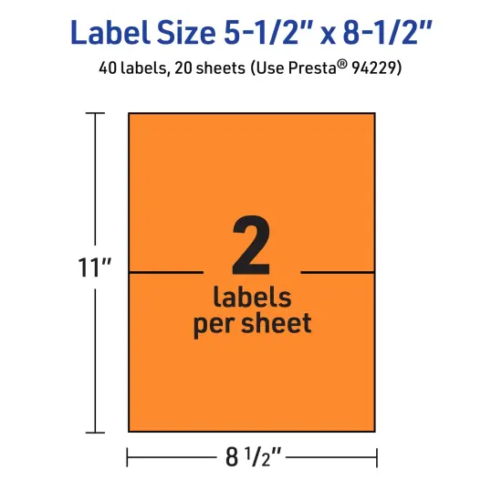 Avery Bright Orange Paper Labels, 5.5" x 8.5" Rectangle {5}