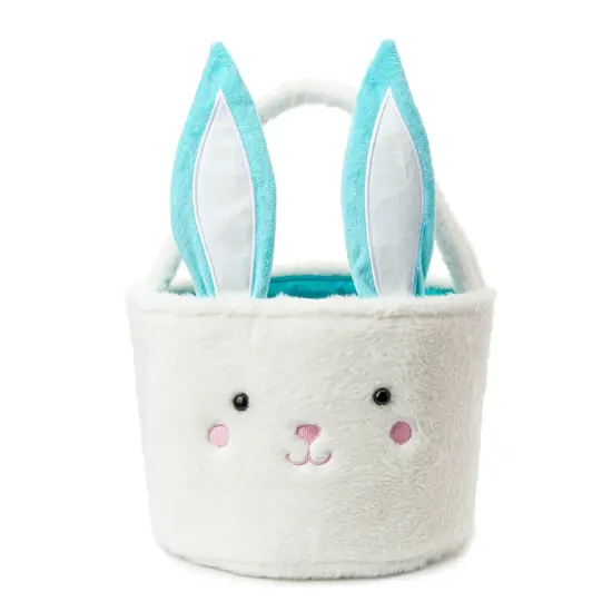 Plush Bunny Basket for Easter Fluffy Easter Bunny Bucket for Egg Hunts Easter Basket Easter Egg Basket Easter Egg Holder (Blue White) {1}