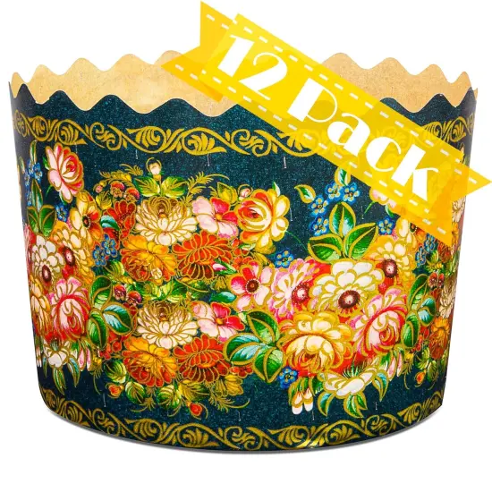 15 oz Easter Bread Baking Paper Molds | 12 Pack | Easter Bread Paper Mold Design- Non Stick Kulich Paska Mold Panettone Paper Mold Large Easter Bread Kulich Molds W5.1xH3.35 in {1}