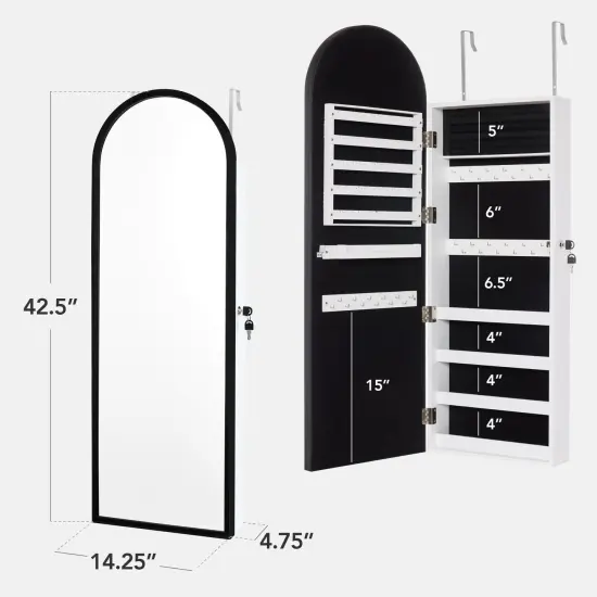 Best Choice Products Door/Wall Mounted Arch Mirror Jewelry Armoire, w/ Metal Frame, Lockable Door Black {2}