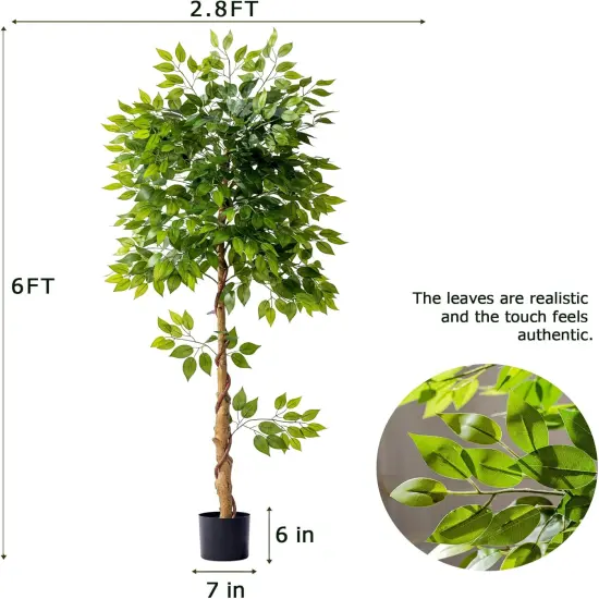 6ft Artificial Ficus Tree for Home Decor, Faux Silk Plants Faux Plant Fake Silk Trees with Pot for Indoor House Living Room Office Garden {5}