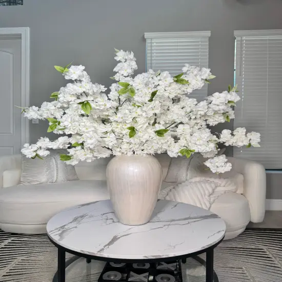 Sienna White Cream Silk Cherry Blossom Flower Set of 3 Branches Pack 40'' Inches {1}