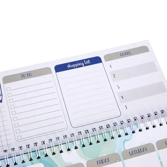 Undated Weekly Planner, Goals, Shopping, To Do List, Horizontal Desk Calendar (Spiral Bound, 12 x 4 in) Green {7}