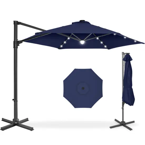 Best Choice Products 10ft 360° Rotating Cantilever Easy Auto Open Patio Umbrella w/ Solar LED Lights Burgundy {7}