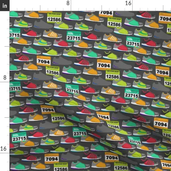 Various Fabrics by the Yard or Fat Quarter Running Shoes Race Bibs Racing Shoe Marathon Cross Country Exercise Fitness Wellness Health Custom Printed Fabric by Spoonflower {2}