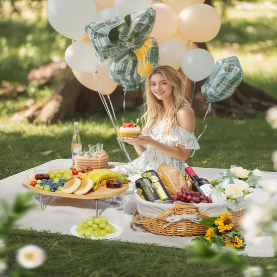 Picnic Basket for 2 with Table and Blanket, Collapsible Cooler Bag Insulated, Picnic Set for Beach, Picnic Hamper, Picnic Date Essentials for Outdoor, Picnic Accessories, Wedding {5}