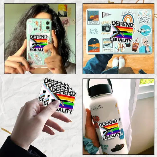 Set 3PCS 3 Inches - Defend Equality Sticker Funny Gun Stickers Progress Pride Flag and Rifle Waterproof Vinyl Decal for Water Bottles Tumbler Laptop Hard Hat Car, Trending Gifts for Women Men {3}