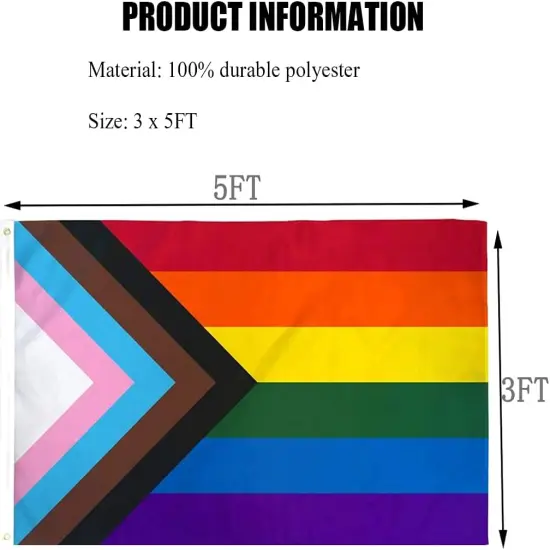 Progress Pride Rainbow Flag 3x5 ft LGBTQ Gay Pride Flags All Inlcusive Progressive Bisexual Non Binary Lesbian Transgender Flag Indoor Outdoor Wall {2}