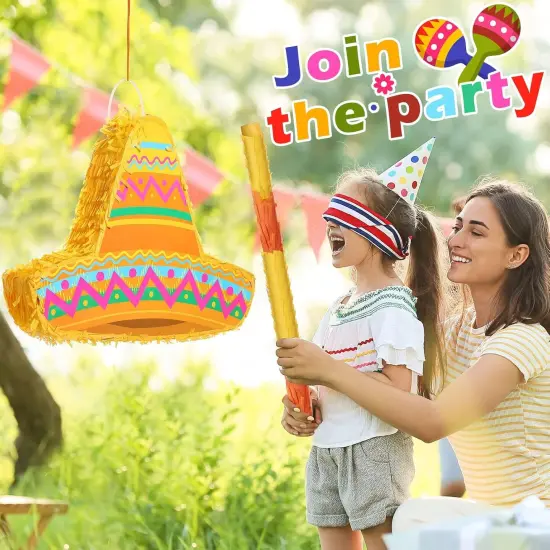 Mexican Themed Party Pinata with Stick Blindfold Confetti Mexican Sombrero Hat Cinco De Mayo Pinata for Cinco De Mayo Fiesta Carnival Birthday Party, 16 x 11 x 3 Inch {5}