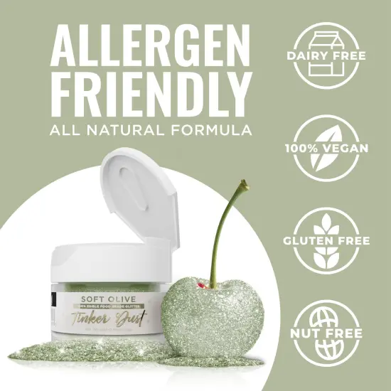 Bakell - Soft Olive Green Tinker Dust Edible Glitter (5g, 1x Jar) for Food, Desserts, and Beverages! {4}