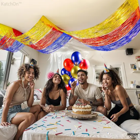 XtraLarge Red Gold Blue Ceiling Fringe Curtain - 1x15 Feet, Pack of 3 Party Decorations {3}