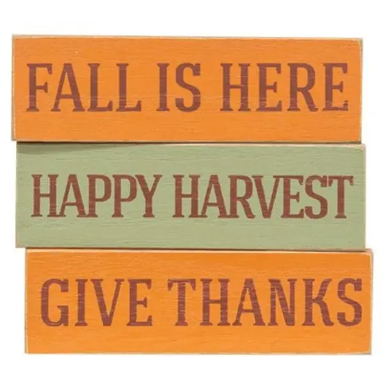 Wooden Fall Mini Blocks with Distressed Finish and Seasonal Messages 3 Asstd. {1}