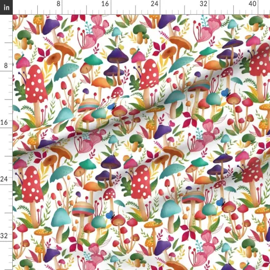 Various Fabrics by the Yard or Fat Quarter Mushrooms Colorful Mushroom Love Custom Printed Fabric by Spoonflower {1}